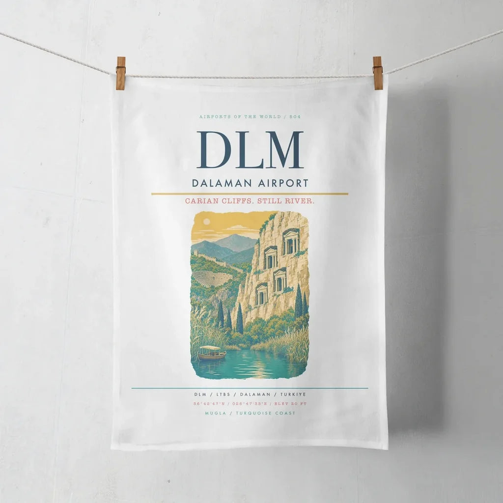Dalaman Airport (DLM) design on white towel