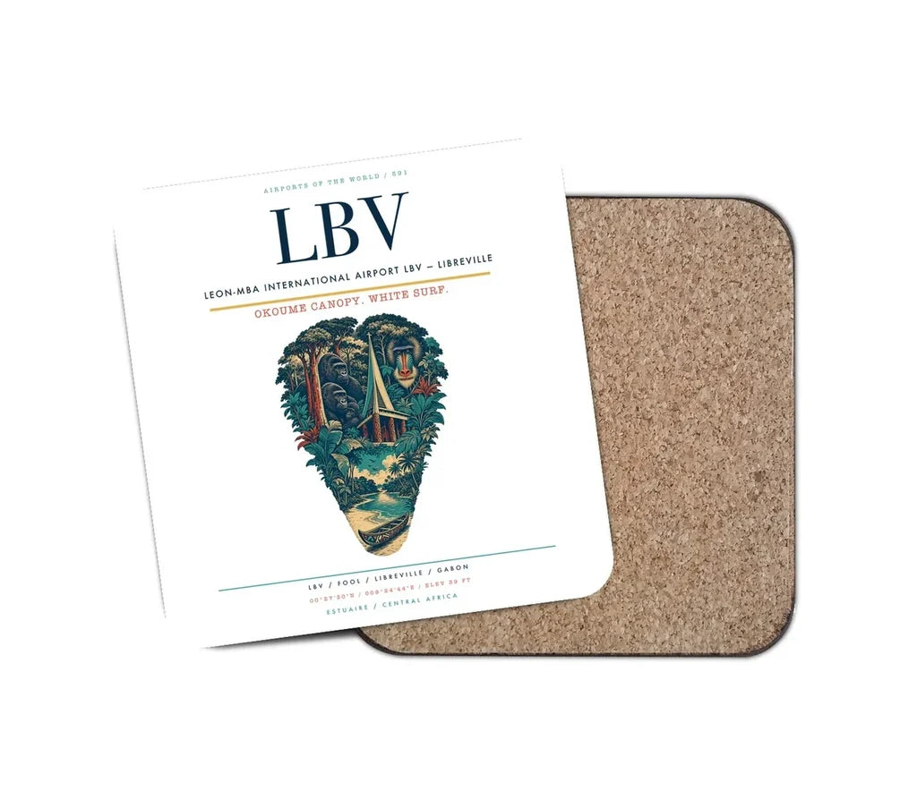 Leon-Mba International Airport (LBV) design on white 1 piece coaster