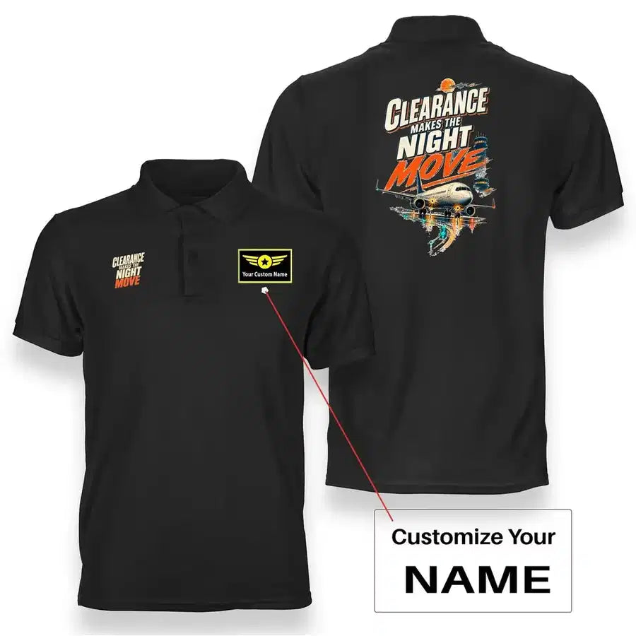 SIGNAL 661 - Clearance Makes The Night Move - Double-Side Polo design on black double side polo with custom name badge
