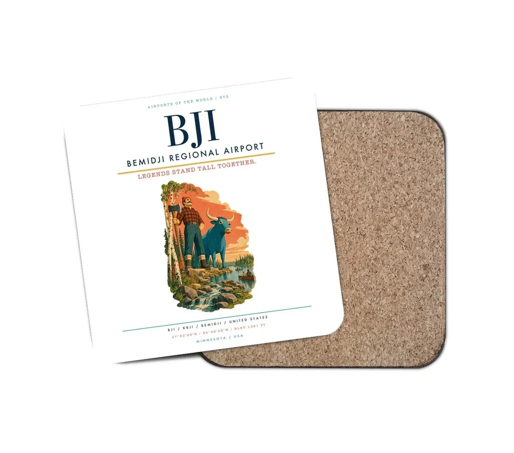 Bemidji Regional Airport (BJI) design on white 1 piece coaster