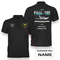 Thumbnail for Piper PA-44-180 Seminole design on black+name double-side polo t-shirt, double-side print