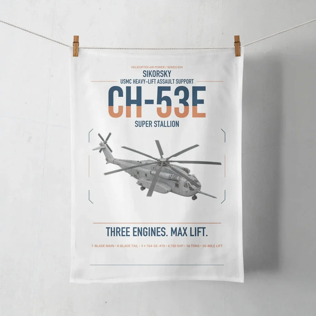Sikorsky CH-53E Super Stallion design on white towel