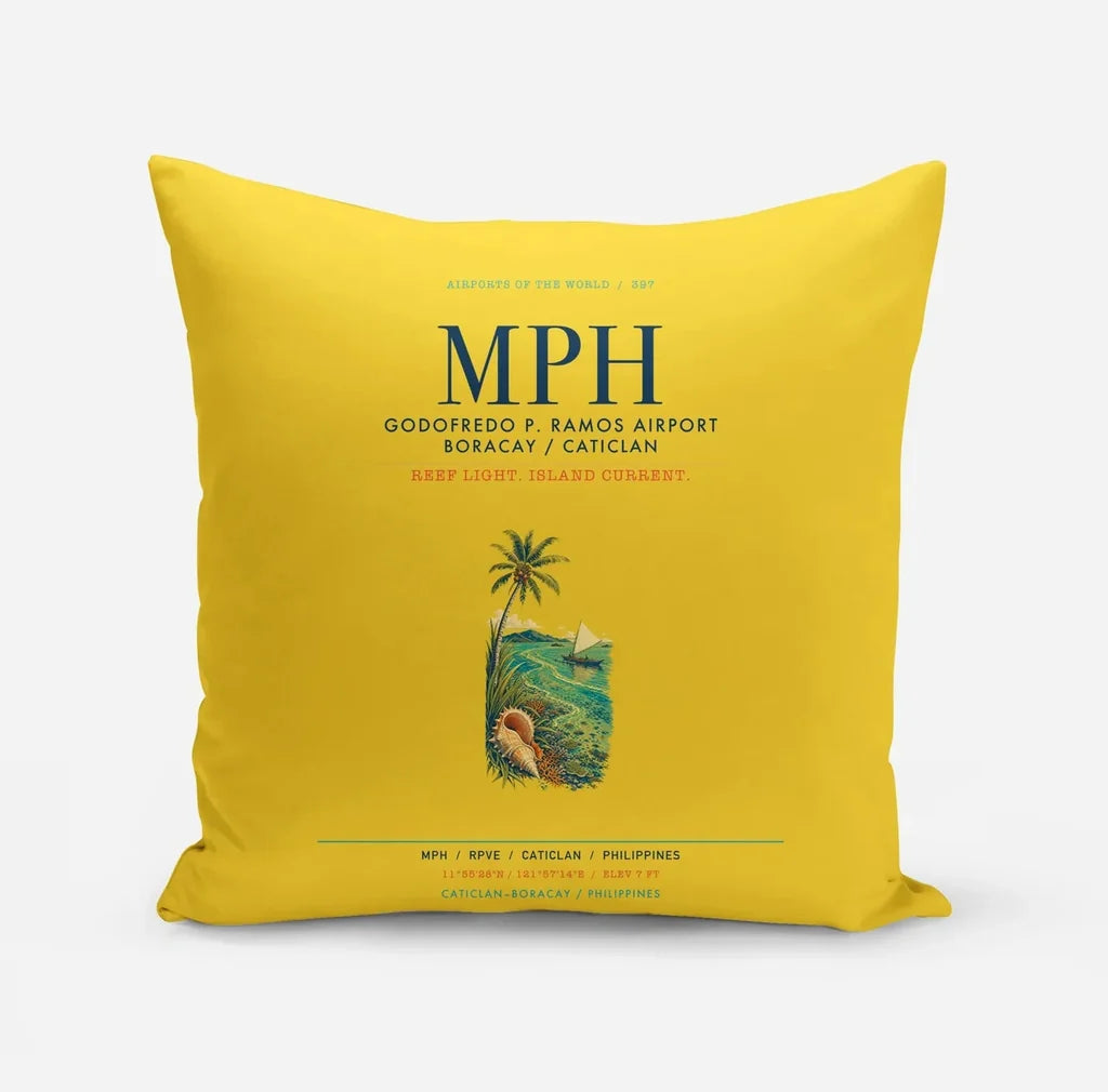 Godofredo P. Ramos Airport Boracay Caticlan (MPH) design on yellow pillow