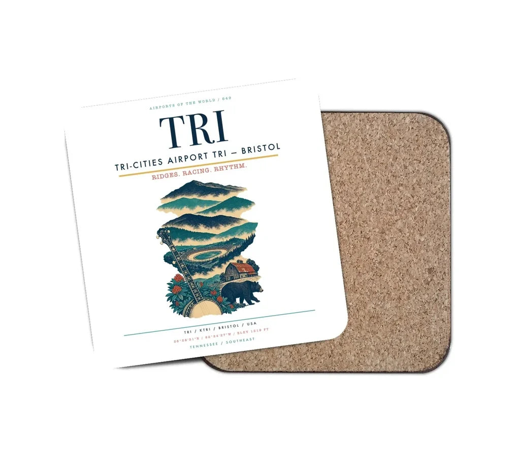 Tri-Cities Airport (TRI) design on white 1 piece coaster