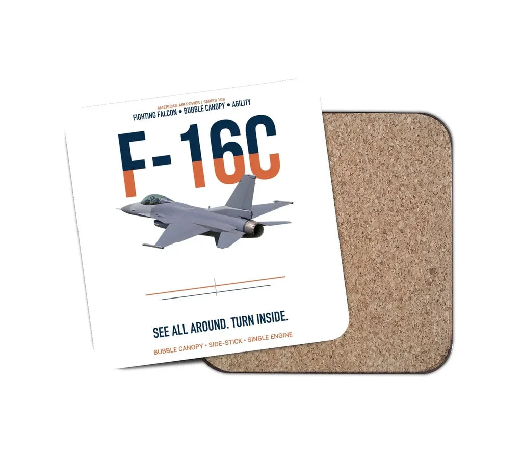 F-16C Fighting Falcon See All Around Turn Inside design on white 1 piece coaster
