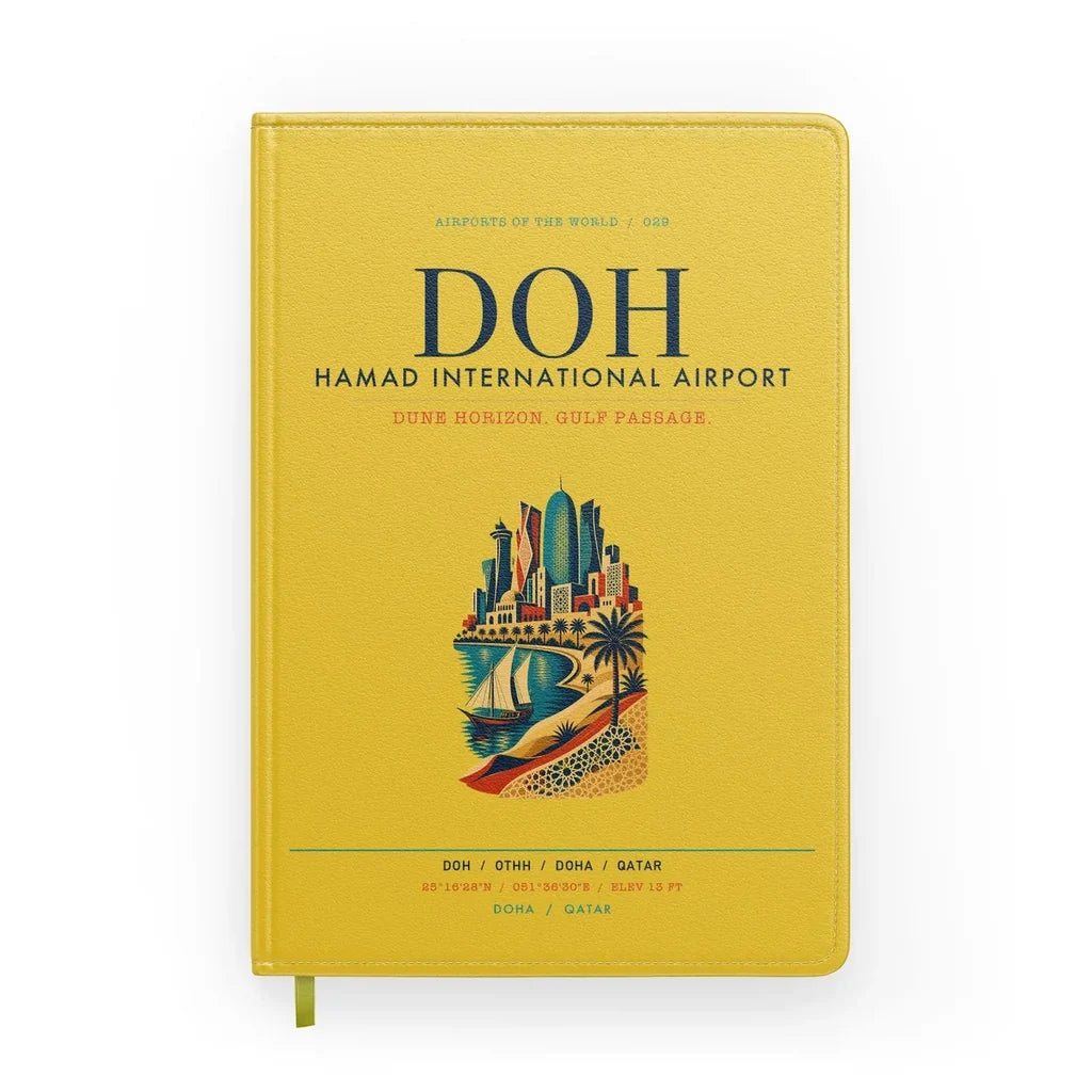 Doha Hamad International Airport (DOH) design on yellow notebook