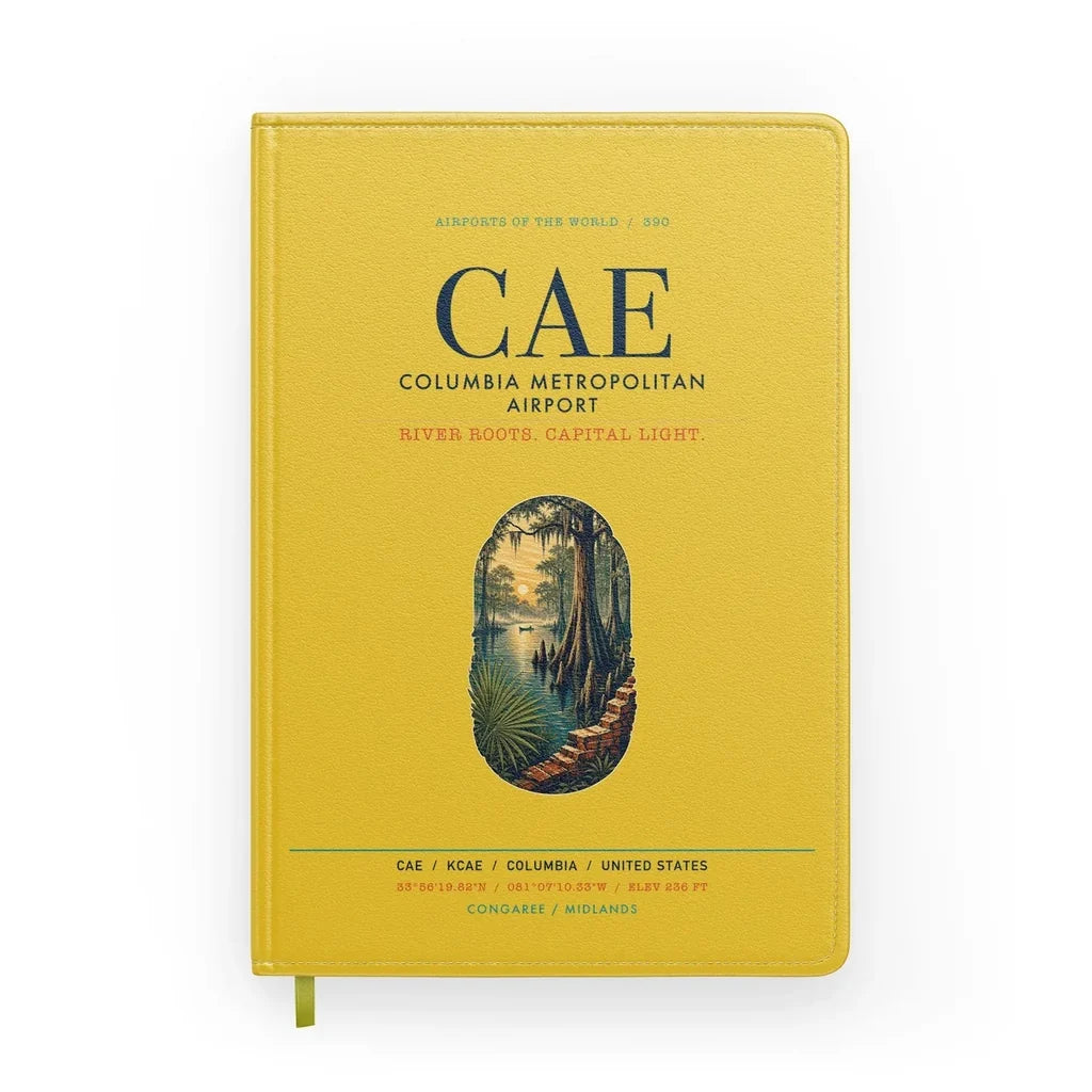 Columbia Metropolitan Airport (CAE) design on yellow notebook