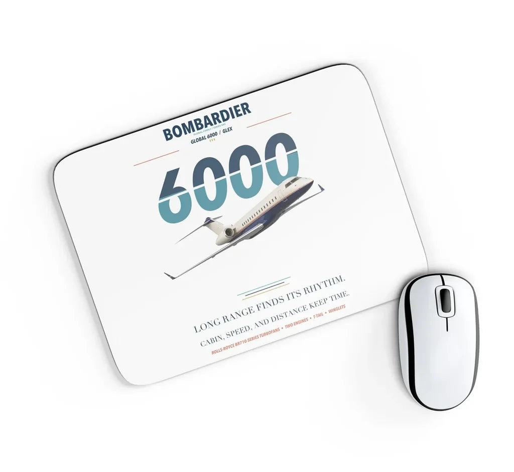 Bombardier Global 6000 design on white rectangle mouse pad