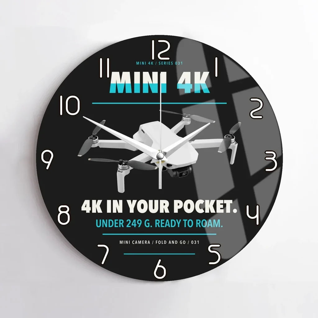 DJI Mini 4K design on black no frame wall clock