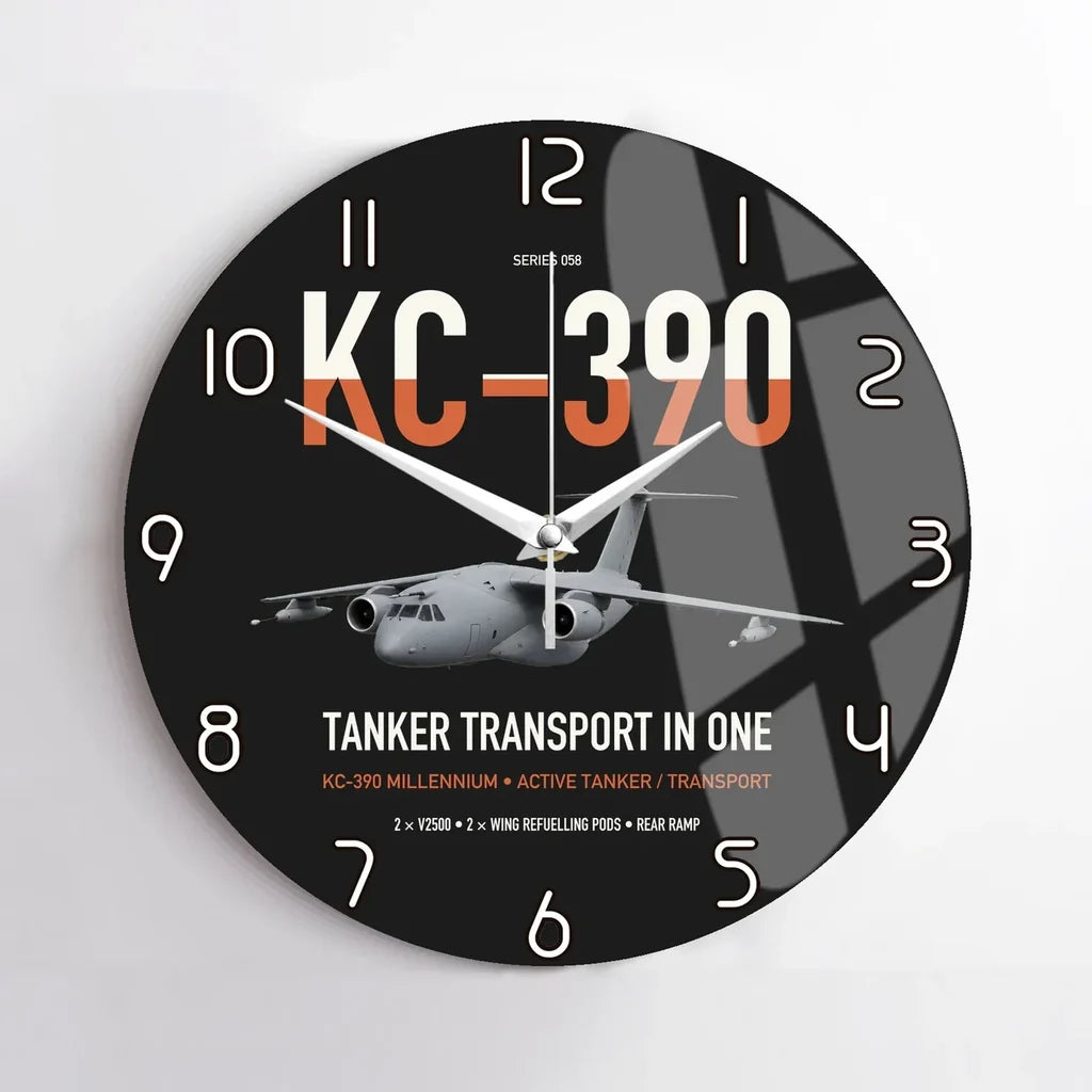 Embraer KC-390 Millennium design on black no frame wall clock