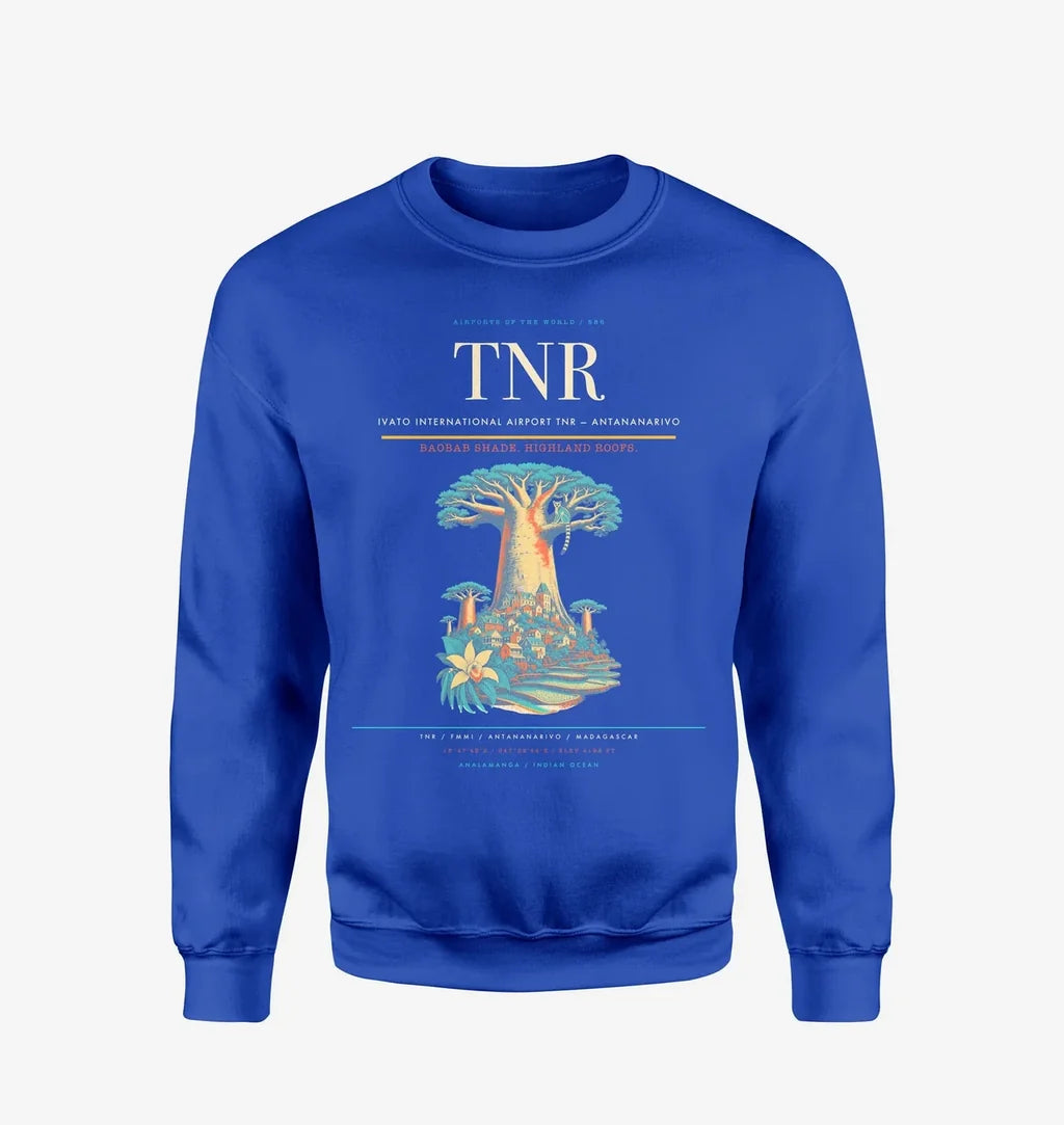 Ivato International Airport (TNR) design on blue sweatshirt