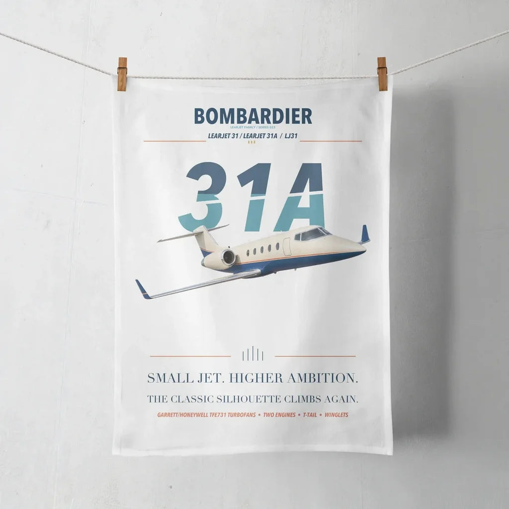 Bombardier Learjet 31A design on white towel