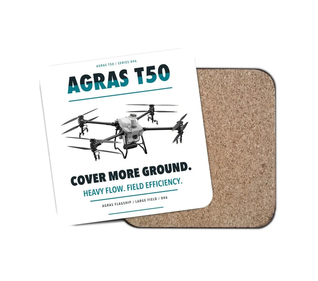 DJI Agras T50 design on white 1 piece coaster