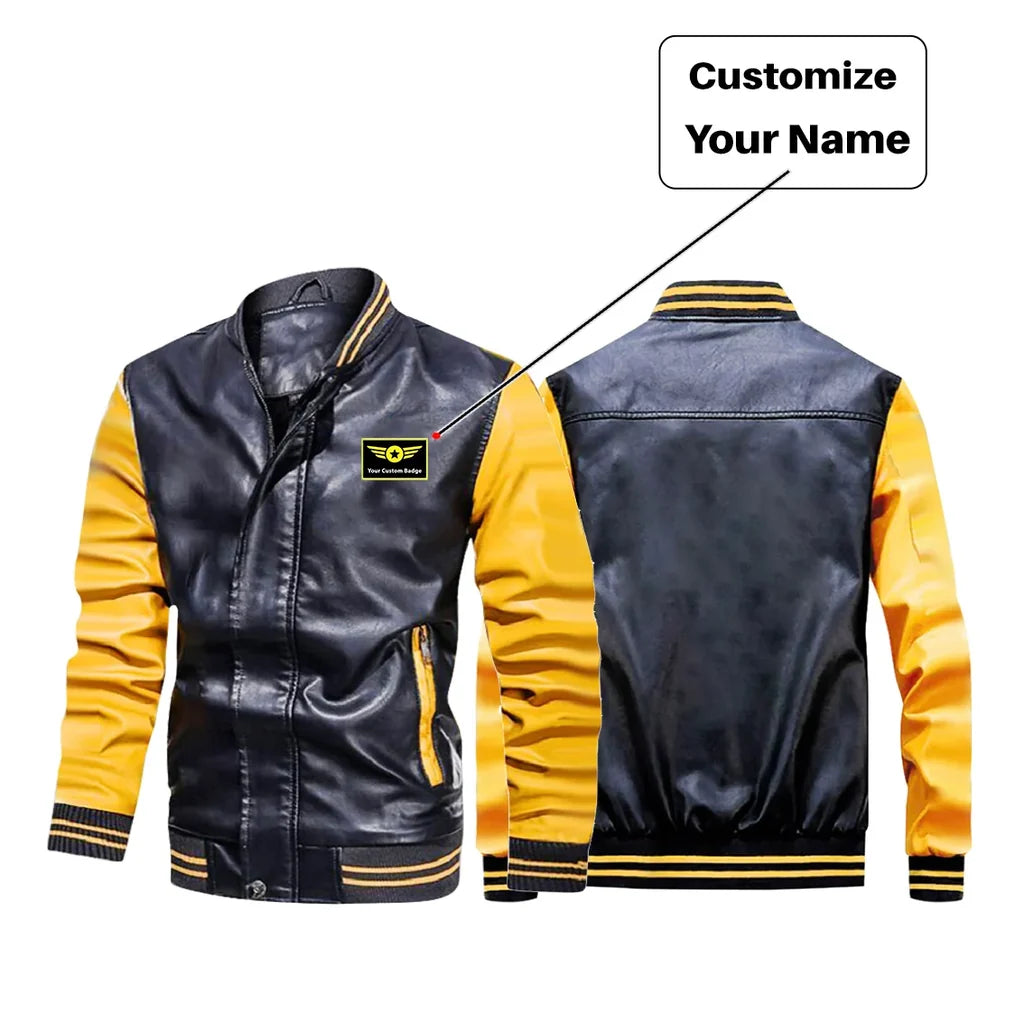 Customisable Name Stylish Leather Bomber Bomber Jacket - view 2