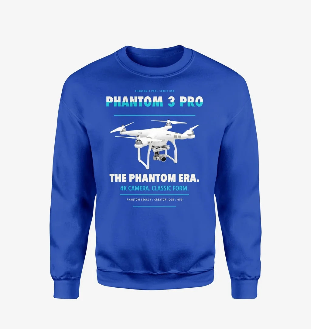 DJI Phantom 3 Professional design on blue sweatshirt
