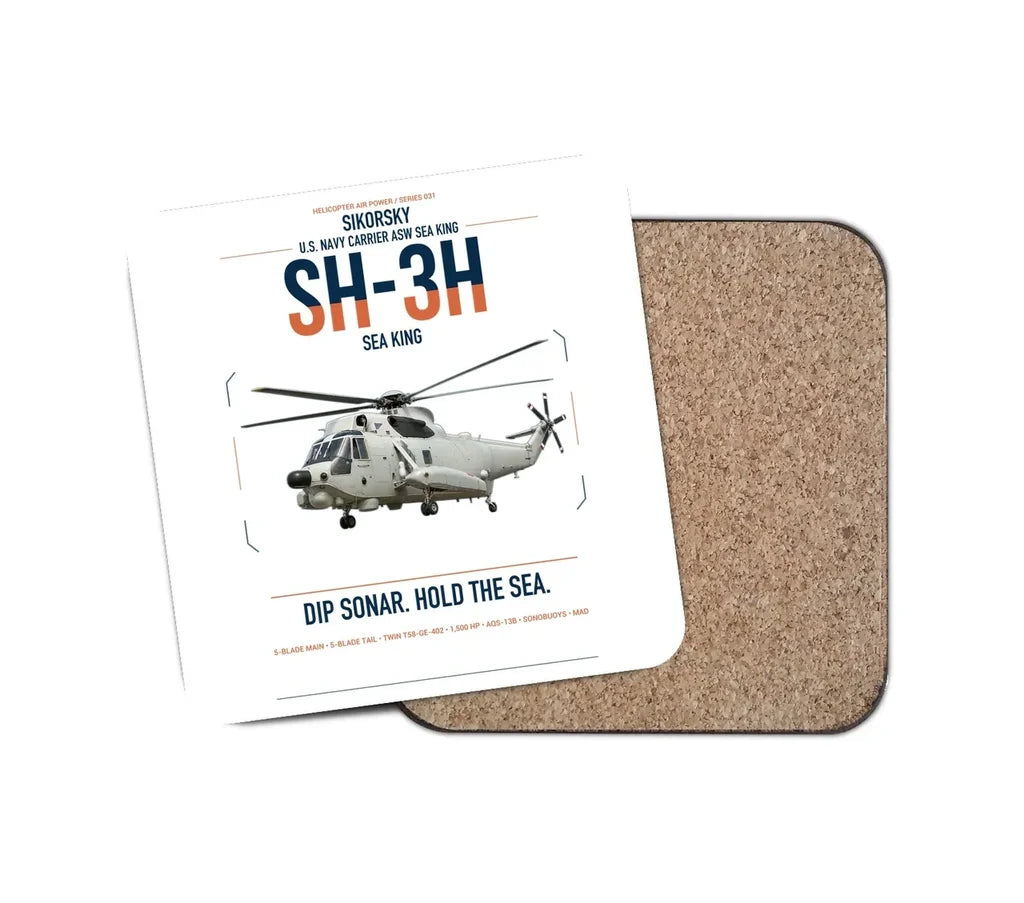 Sikorsky SH-3H Sea King design on white 1 piece coaster