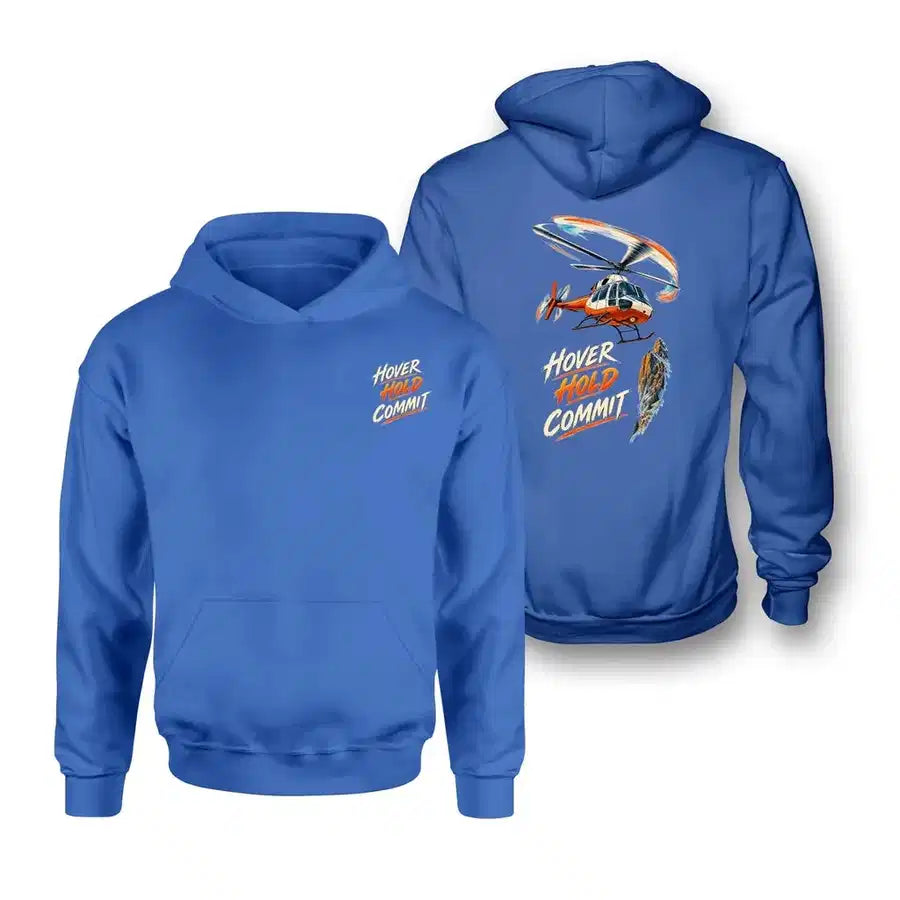 SIGNAL 589 - Hover Hold Commit - Double-Side Hoodie design on blue double side hoodie