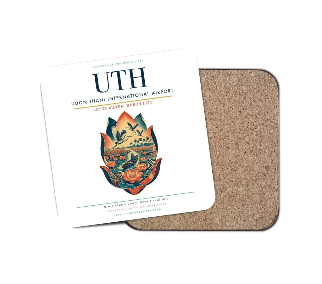 Udon Thani International Airport (UTH) design on white 1 piece coaster
