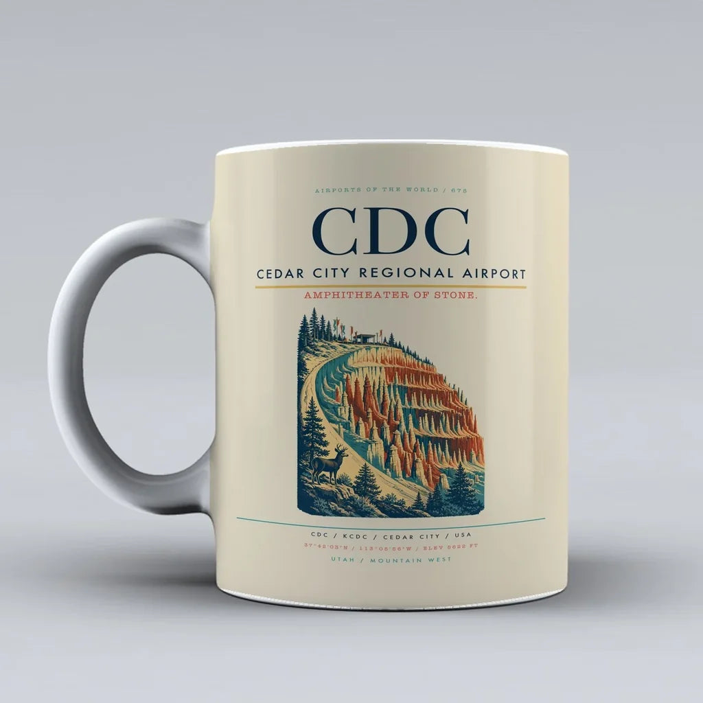 Cedar City Regional Airport (CDC) airport code design on beige ceramic mug