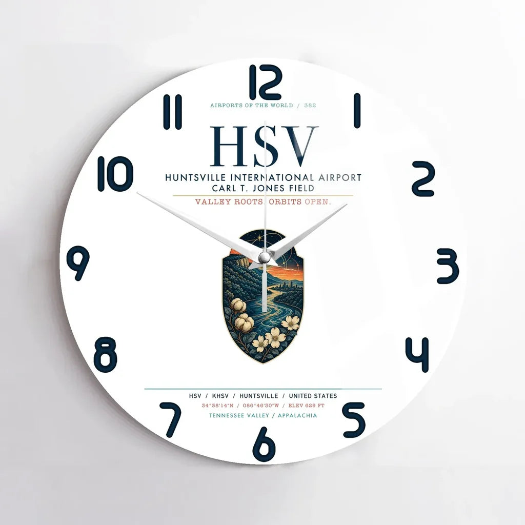 Huntsville International Airport (HSV) design on white no frame wall clock