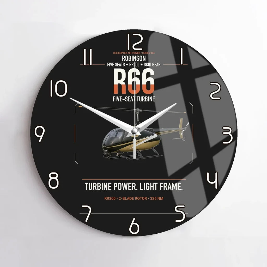 Robinson R66 design on black no frame wall clock
