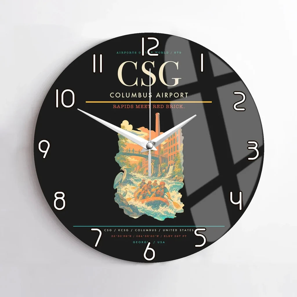 Columbus Airport (CSG) design on black no frame wall clock