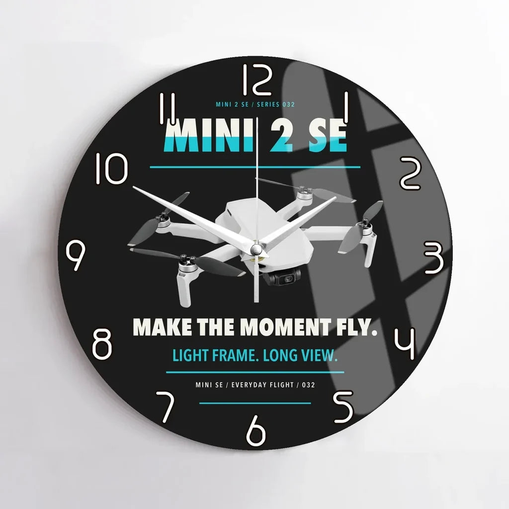 DJI Mini 2 SE design on black no frame wall clock