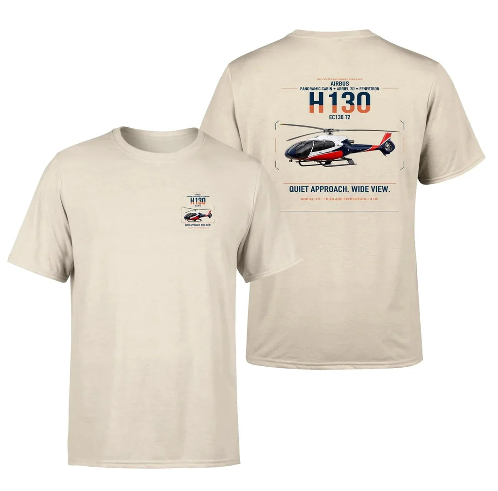 Airbus H130 design on beige t-shirt, double-side print