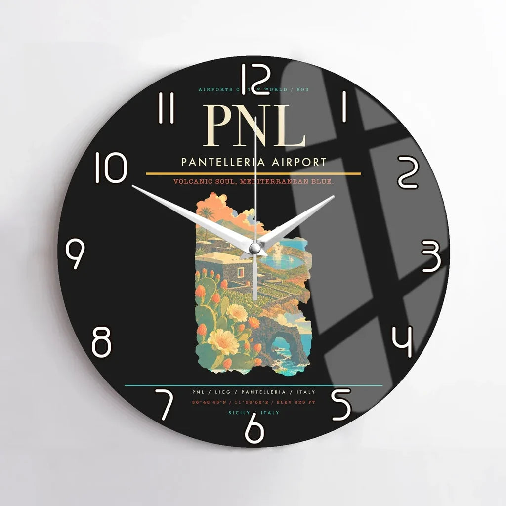 Pantelleria Airport (PNL) design on black no frame wall clock