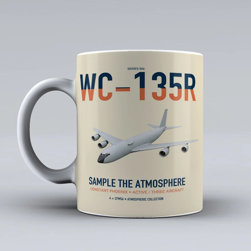 WC-135R Constant Phoenix design on beige ceramic mug, double-side print