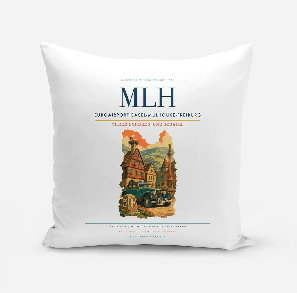 EuroAirport Basel-Mulhouse-Freiburg (MLH) design on white pillow