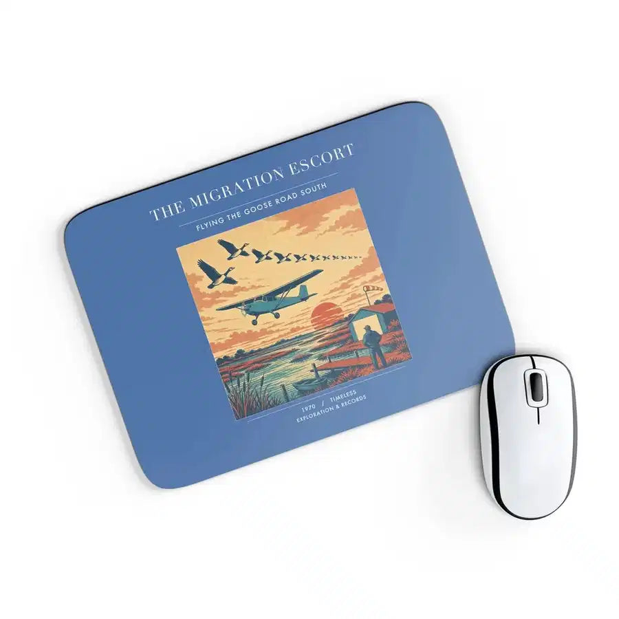 VINTAGE G4448 - The Migration Escort - Designed Mouse Pads design on blue rectangle