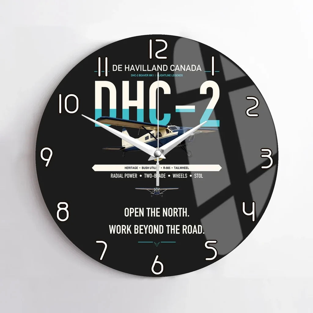 DHC-2 Beaver Mk I design on black no frame wall clock
