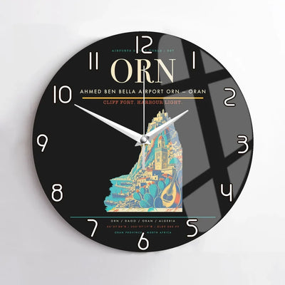 Ahmed Ben Bella Airport (ORN) design on black no frame wall clock