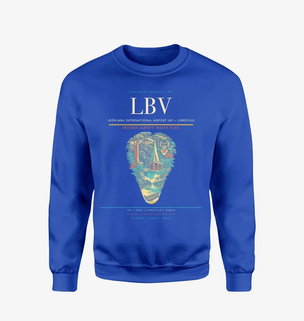 Leon-Mba International Airport (LBV) design on blue sweatshirt