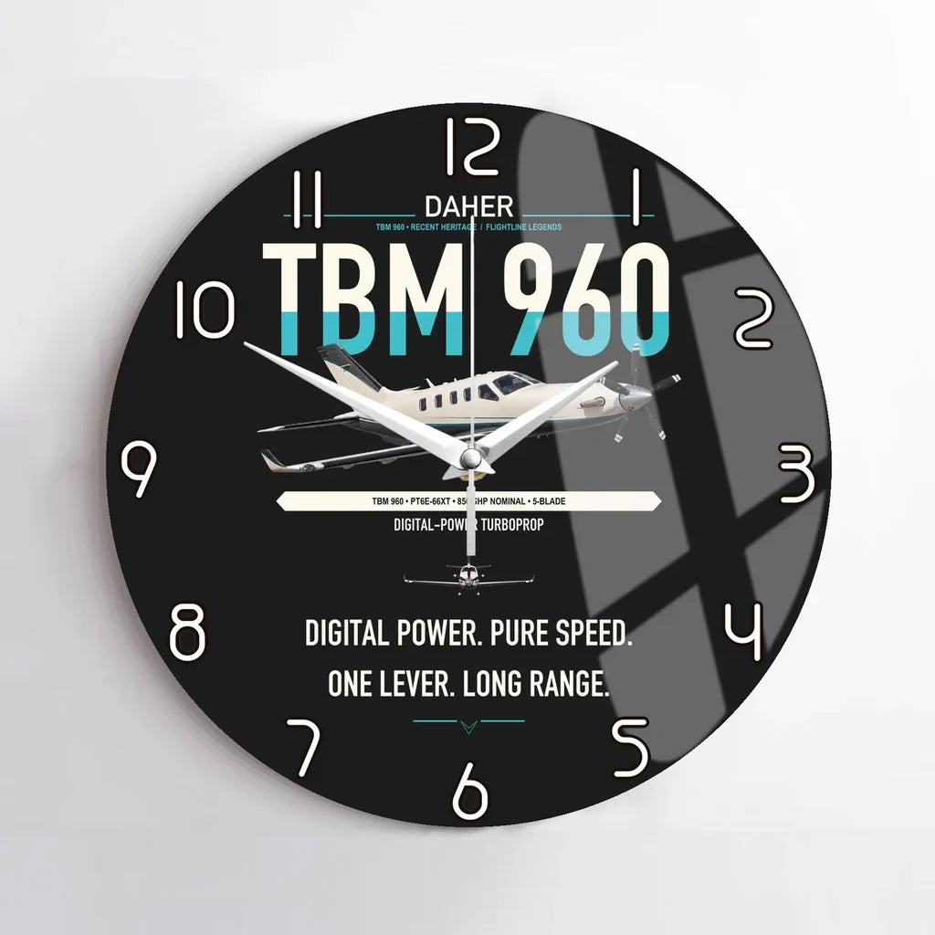 Daher TBM 960 design on black no frame wall clock