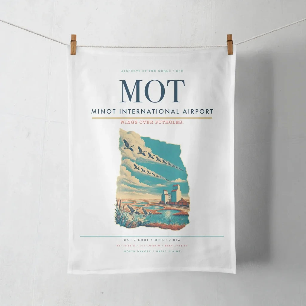 Minot International Airport (MOT) design on white towel