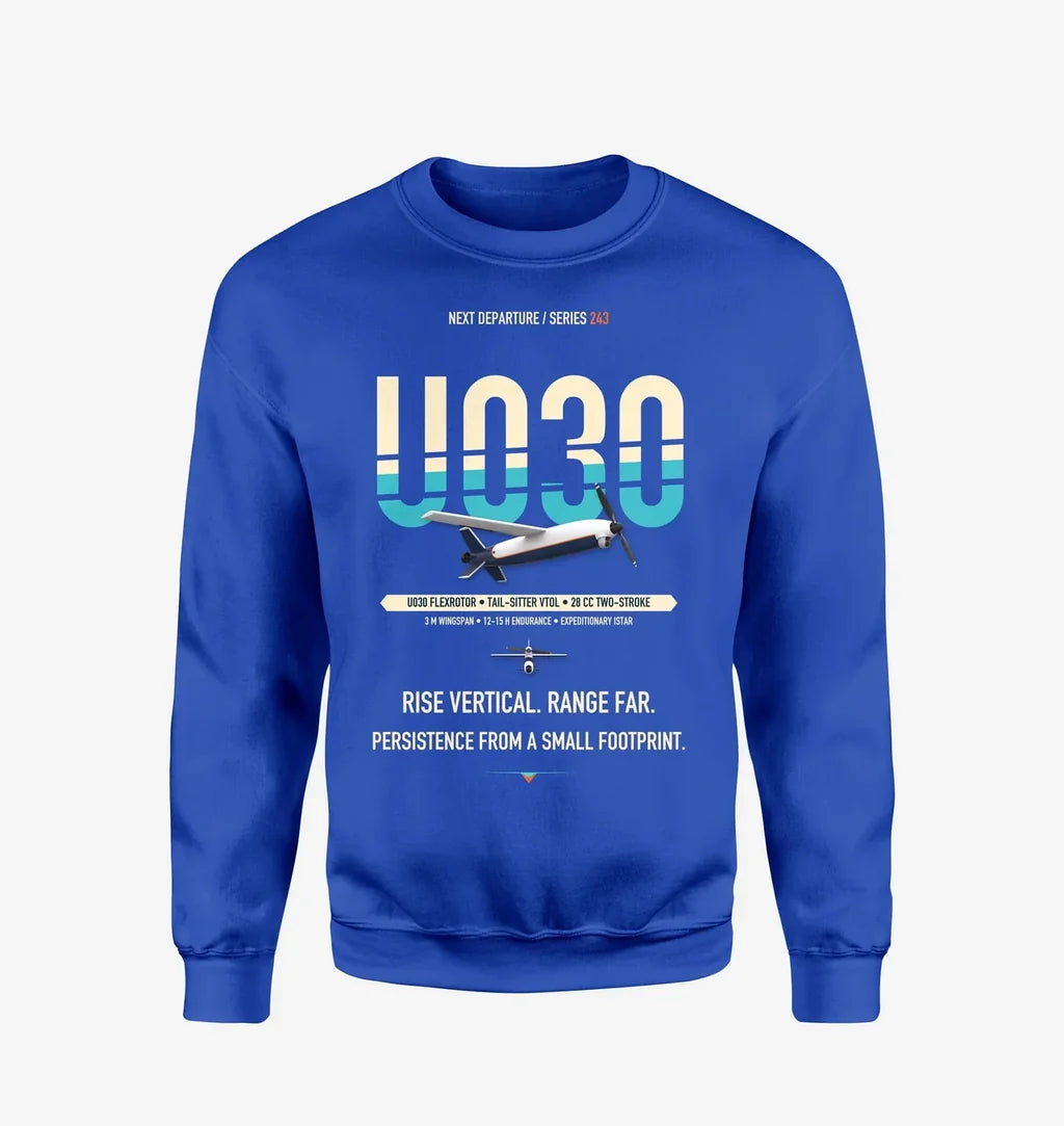 Airbus U030 Flexrotor design on blue sweatshirt