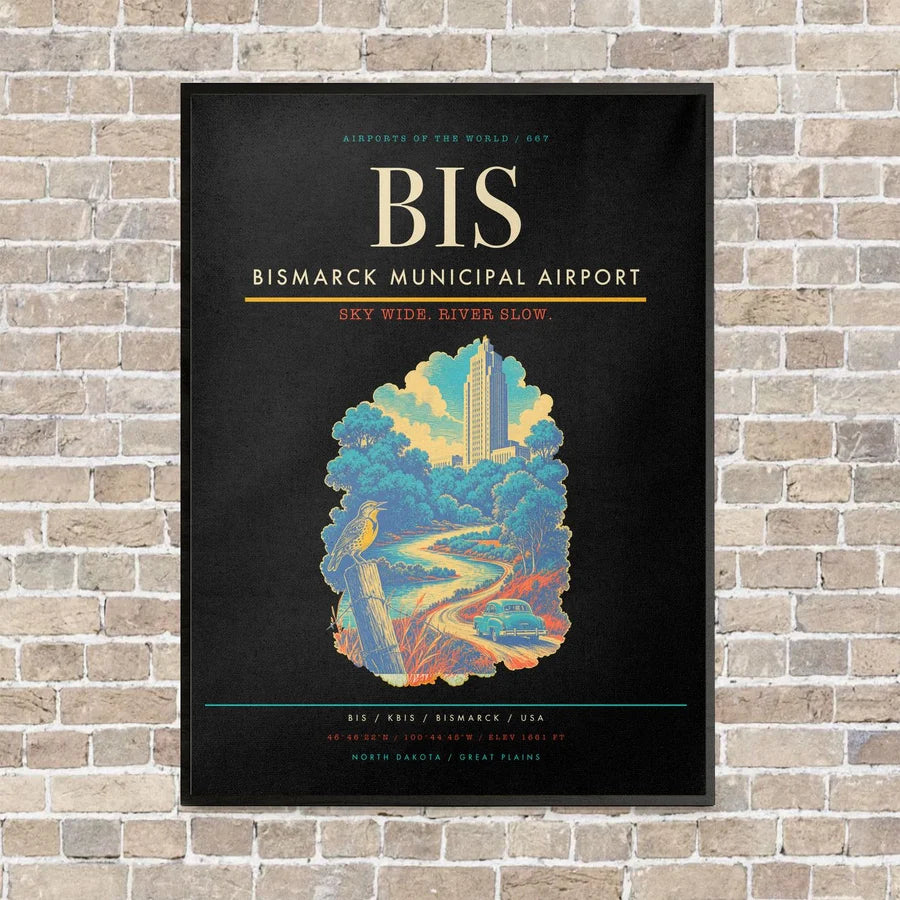 Bismarck Municipal Airport BIS - Canvas Framed - Black