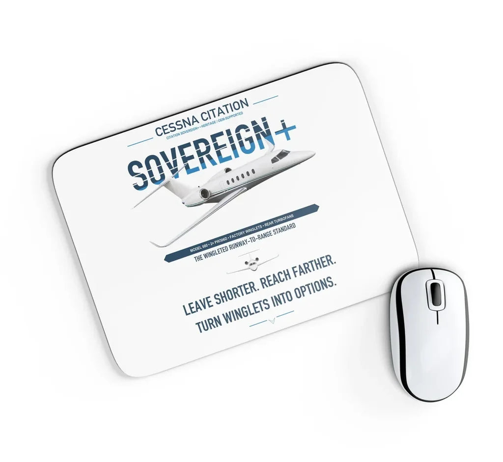 Cessna Citation Sovereign+ design on white rectangle mouse pad