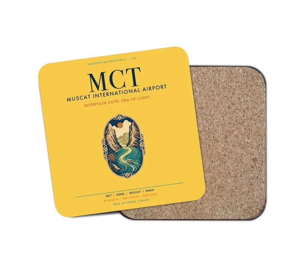Muscat International Airport (MCT) design on yellow 1 piece coaster