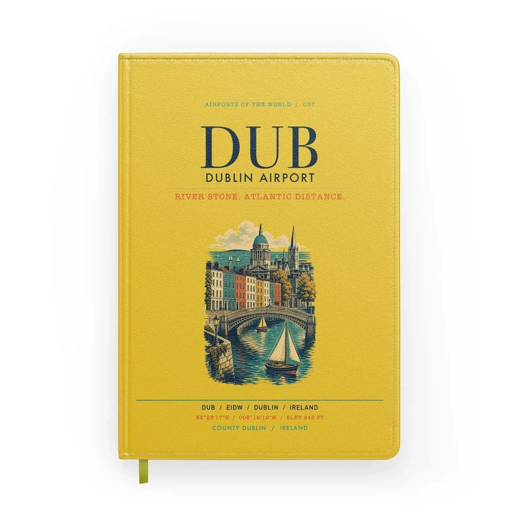 Dublin Airport (DUB) design on yellow notebook