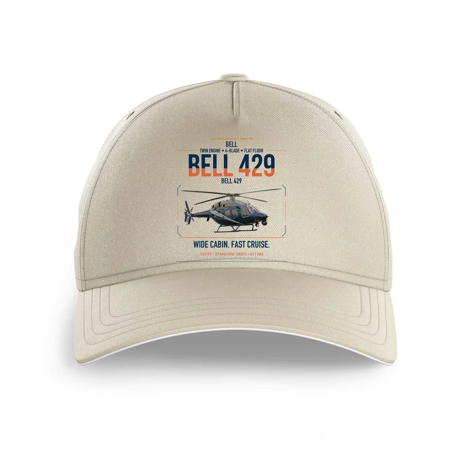 Bell 429 design on beige printed hat