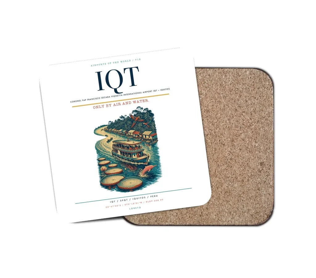 Coronel FAP Francisco Secada Vignetta International Airport (IQT) design on white 1 piece coaster
