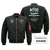 Thumbnail for Piper M700 Fury design on black+name bomber jacket, double-side print
