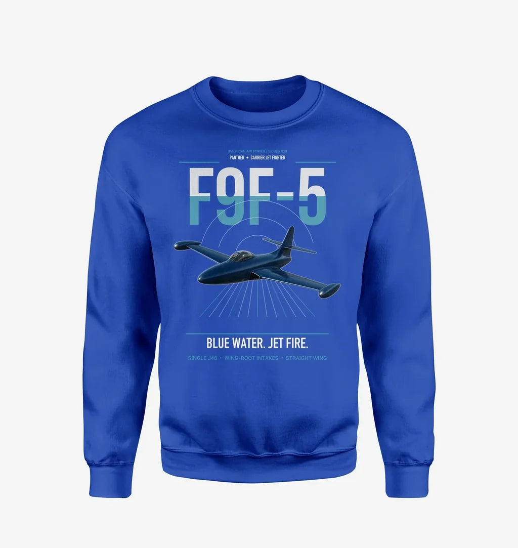 F9F-5 Panther design on blue sweatshirt