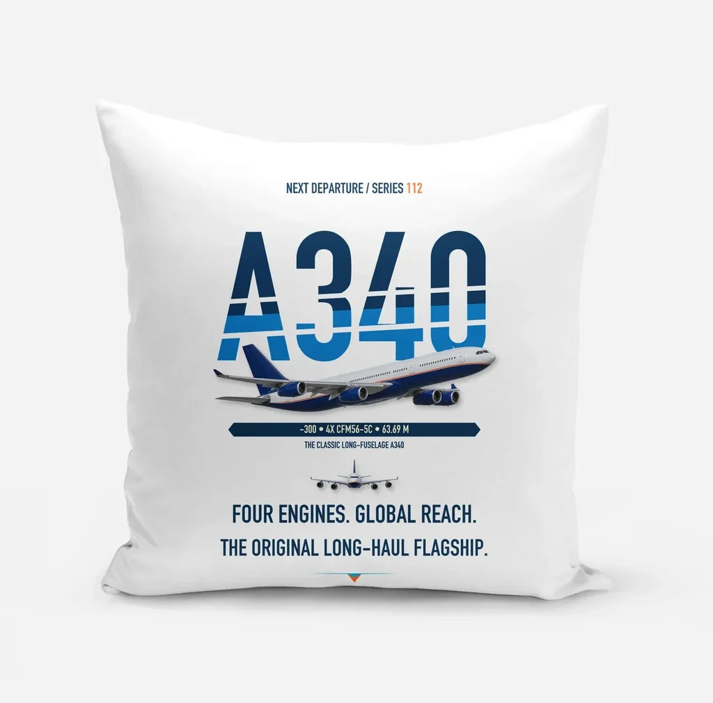 Airbus A340-300 design on white pillow