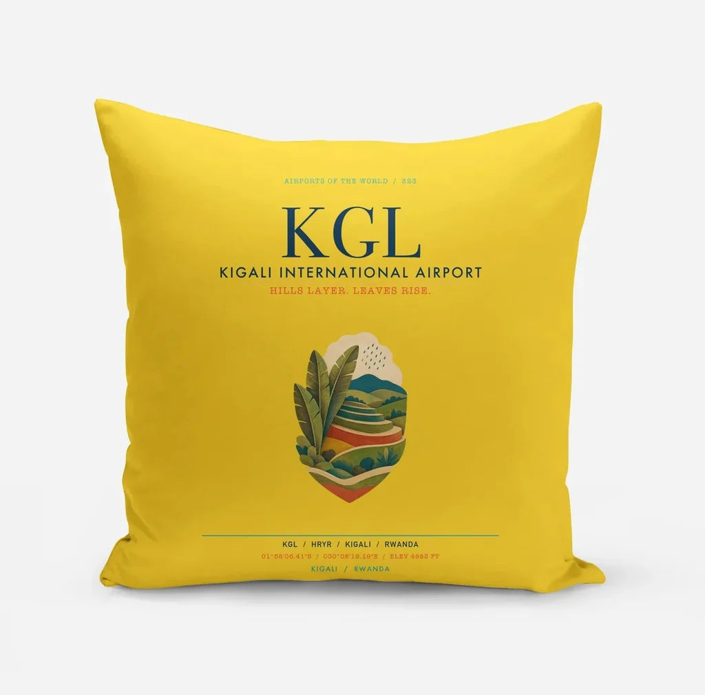 Kigali International Airport (KGL) design on yellow pillow