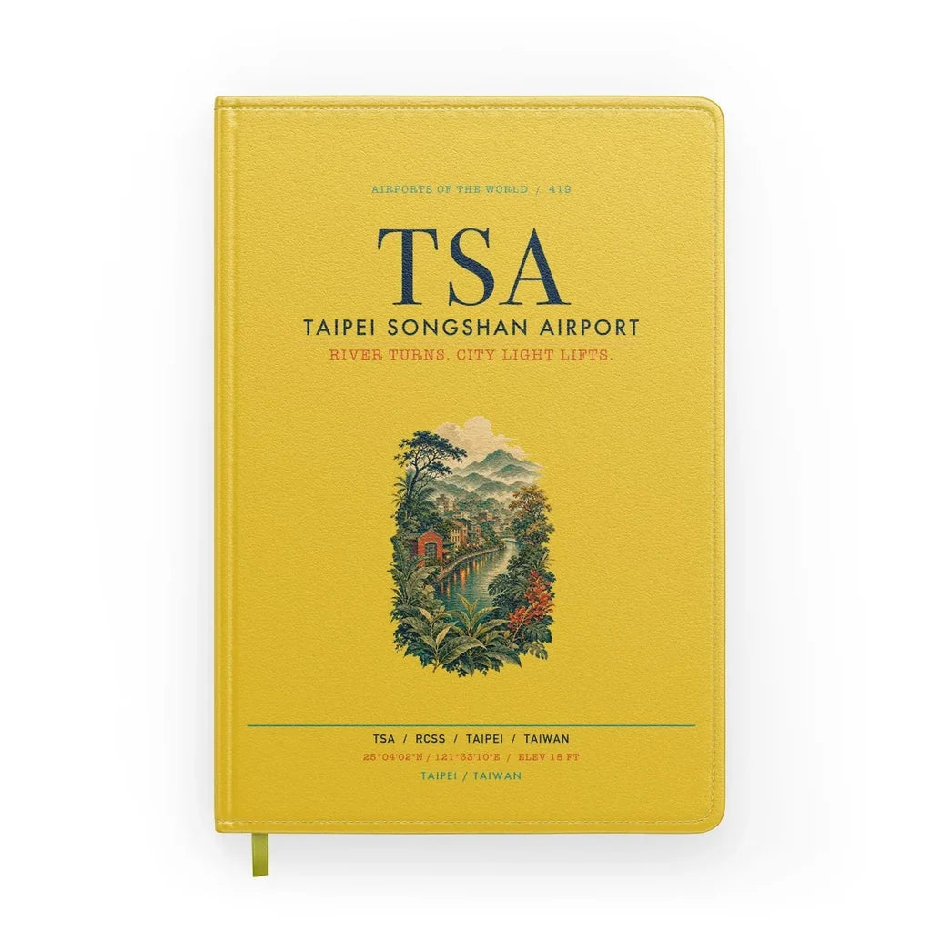 Taipei Songshan Airport (TSA) design on yellow notebook