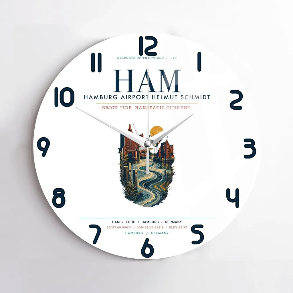 Hamburg Airport Helmut Schmidt (HAM) design on white no frame wall clock
